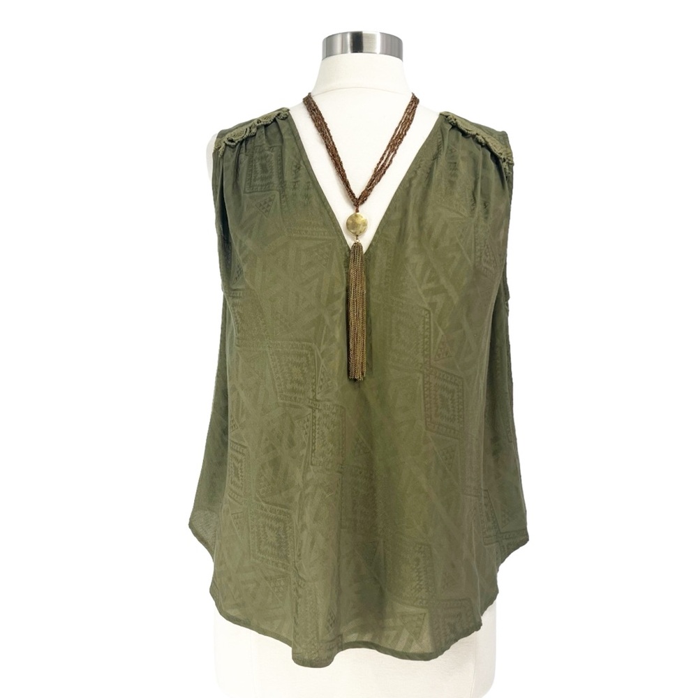 Sea New York Olive Green Sleeveless V-Neck Blouse